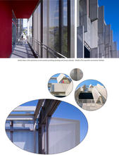 These photos show detail views of the screen panels, which provide controlled shading and privacy. - Photo Credit: John Linden