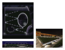 Exterior lighting diagrams and night photograph - Photo Credit: (left) AWA Lighting Designers Inc. © New York City, NYC Parks; (right) © Paul Warchol